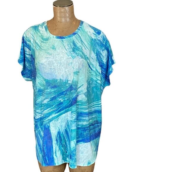 Chico's Weekends Relaxed Tee Top Swim Cover-up 3 (XL/16) Ocean Blue Swirls 282K - Picture 2 of 8